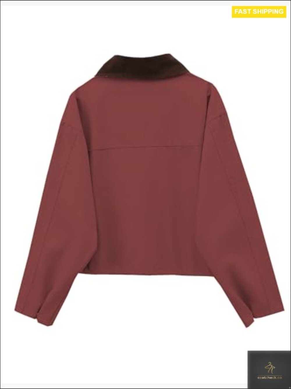 Cropped Utility Jacket Contrast Collar Casual Coat with Pockets - Picture 4 of 7